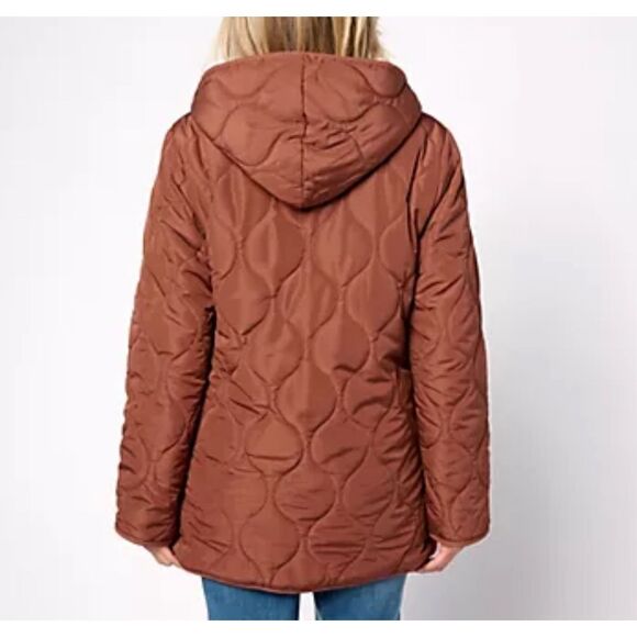 Susan Graver Medium Quilted Fleece Hooded Reversible Jacket Black Patchwork NWOT - Picture 4 of 7